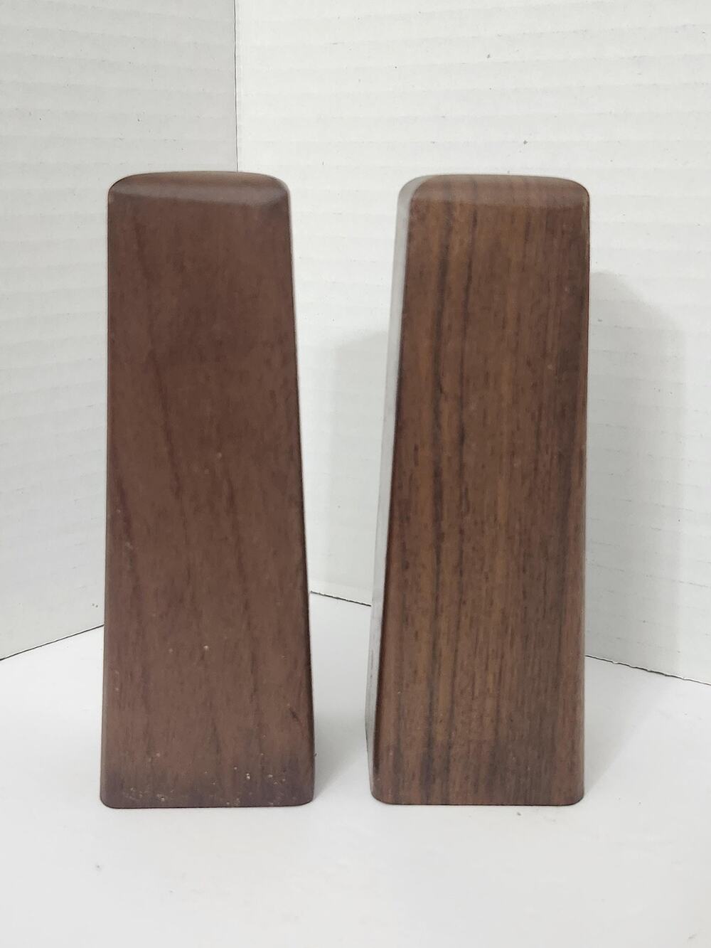 Vintage Mid Century Walnut Wood Salt and Pepper Shakers Tapered Obelisk Pair